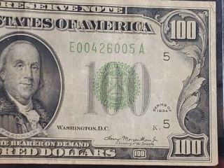 1934 FEDERAL RESERVE NOTE $100 DOLLAR BILL RICHMOND (E) SERIES RARE 3