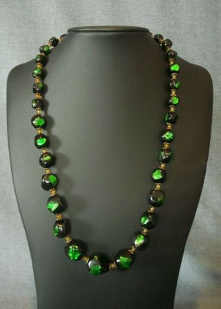 Rare Vintage Venetian Murano Foil Glass Beads Necklace