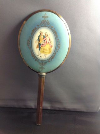 Antique Victorian Scene,  Vintage Hand Held Mirror Oval Vanity Mirror