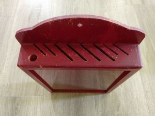 Vintage Wall Mount 8 Knife Wood Block Holder Painted Red Unique Rare Shadow Box