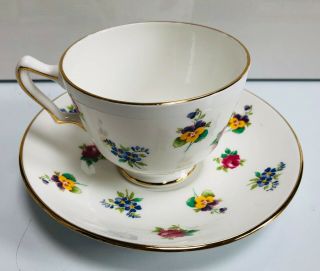 Crown Staffordshire Floral Teacup And Saucer,  Gold Accents