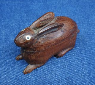 Vintage Primitive Artist Hand Carved Wood Rabbit Box Folk Art Ooak Bunny