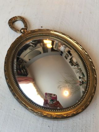 Rare Charmant Petit Miroir De Sorcière Ovale Bombé Ancien Vintage Witch Mirror