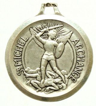 Antique Sterling Silver Pendant Saint Michael Archangel & The Mount S.  Michael