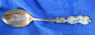 888c - 0044.  Sterling Silver Enamel Souvenir Spoon Tip Top House Mt Washington