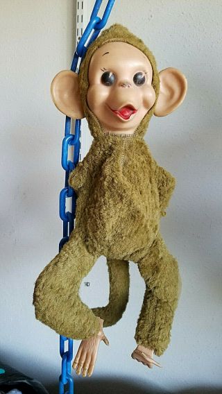 Antique Vintage Monkey Plush Stuffed Chimpanzee Rubber Face 18”
