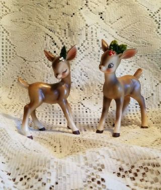 Very Rare Vintage Josef Originals Christmas Deer Figurines