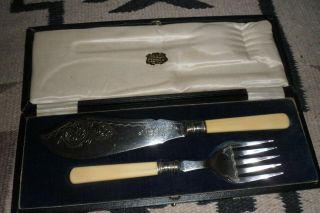 Antique Vintage Silverplate Fish Knife And Fork Set Charles E.  Rose