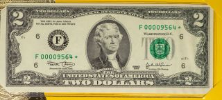 2003 Usa Rare $2 Bill Star Note Low Serial Number 00009564 Atlanta (dr)