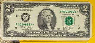 2003 Usa Rare $2 Bill Star Note Low Serial Number 00009563 Atlanta (dr)