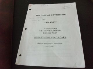 Supernatural - Tv Series - Studio Network Outline - Episode " Sin City " - W/notes.  Rare