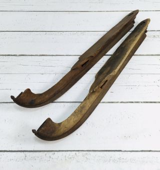 Old Vtg Collectible Antique Primitive Wood Ice Skates Missing Leather Straps