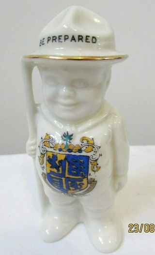 Early Ww1 Vintage Rare Boy Scout Crested Ware China Figure Bournmouth Crest