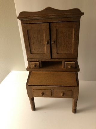 Vintage Dollhouse Miniature Furniture Wood Cabinet Secretary Desk