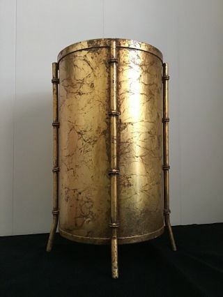 Modern Gold Metal Waste Basket Faux Bamboo Hollywood Regency Glam