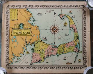 Antique Cape Cod Map By Walter M Gaffney 1932 - Shellfish Border Nantucket Sound