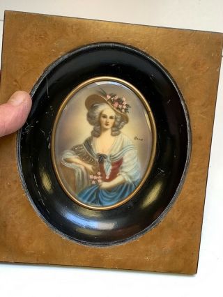 Antique French Hand Painted Miniature Framed Painting Marquesa Signed " Bona "