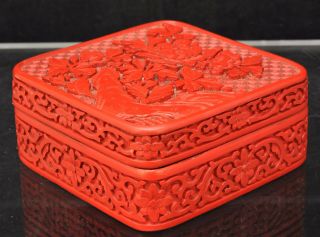 Vintage Chinese Carved Cinnabar 5 Inch Square Covered Box