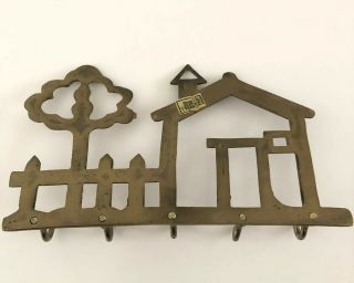 Vintage Brass Wall Hanging House Tree Key Holder Hanger 4 Hooks Home 71061 2