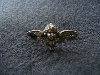 Miniature Antique Victorian Sterling Silver Cherub Angel Pin Brooch
