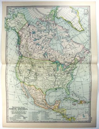 1902 Map Of North America By The Century Company.  Antique