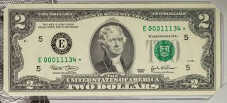 2003 Usa Rare $2 Bill Very Low Serial Number 00011134 Star Note Richmond (dr)