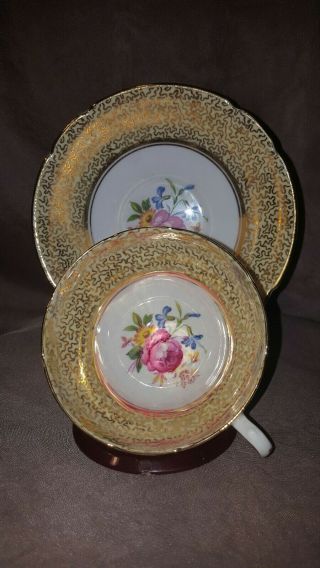 Vintage Stanley Bone China Teacup Floral Pattern,  Gold With Soft Yellow.  England