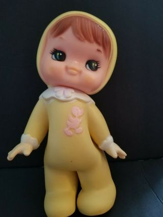 Vintage Rubber Sqeaky Toy Baby Doll Yellow 9 " Tall