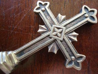 Fine Miniature Old Antique Standing Sterling Silver Cross With Great Design Work