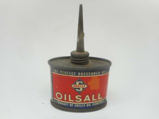 Rare Vintage 2 Oz Skelly Oilsall Motor Oil Advertising Handy Oiler Can