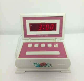 Vtg Spartus Digital Alarm Clock Jewerly Box Style White Floral Pink Inside 1990s