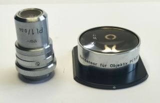Leitz Microscope Pl 1x Objective,  Matching Condenser,  Rare,