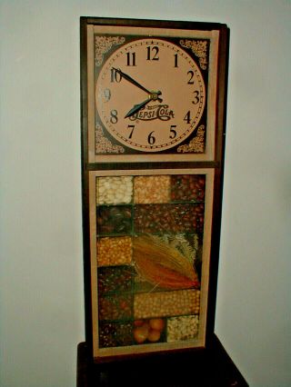 Pepsi Cola Advertising Kitchen Farmers Dry Goods Battery Wooden Wall Clock - Rare
