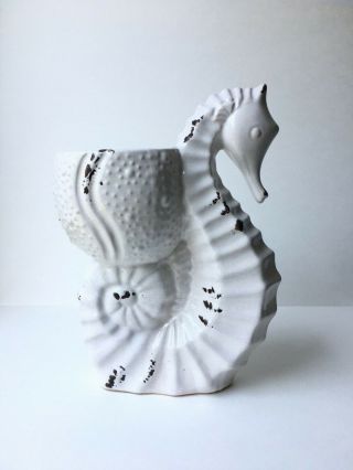 Ceramic Seahorse Planter/vase,  Antiqued White Crackle Finish,  10”x7 1/2”