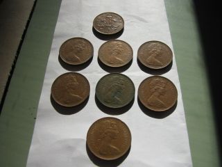 7 Rare 1971 Pence 2p British Coins - First Year Release - & 1 1975 2 Pence