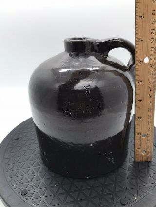 Antique Stoneware Pottery Crock Jug Brown Black Color Primitive Liquor 1 Gallon