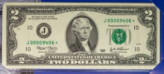 2003 Usa Rare $2 Bill Kansas City Very Low Serial Number Star Note 00009406 (dr)