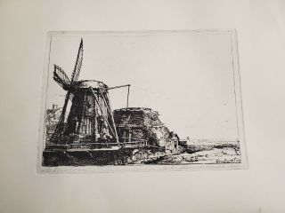 Antique Rembrandt Van Rijn The Windmill Etching Amand Durand Signed 1800s 6x8.  5
