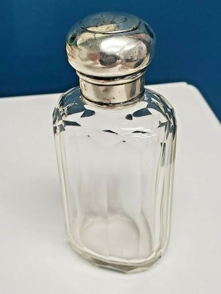 Victorian Sterling Silver Faceted Glass Crystal Perfume Scent Bottle 1903 Uk