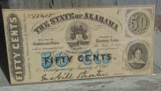 Rare 1863 Confederate 50 Cents Note From Alabama