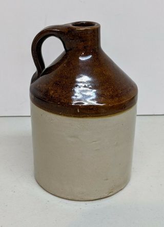 Antique Small Moonshine Whiskey Jug Stoneware Glazed 2 Tone Brown/white 5 1/2 " T