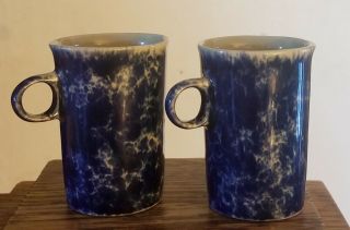 2 Rare Bennington Pottery 1370 Blue Agate Demitasse 3 1/2 " Single Trigger Cups