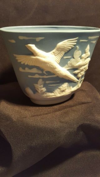Rare Antique Schafer Vater Blue Jasperware??? Blue & White Oval Vase