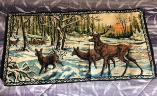 Vintage Wall Hanging Deer In The Forest Tapestry 38” X 20” Italy Lodge Cabin