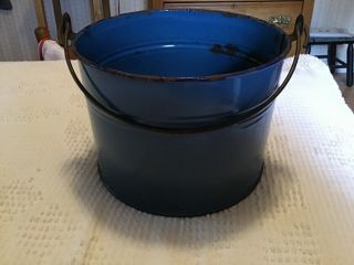 Vintage Antique Bright Blue Small Enamelware Bucket With Bail Handle