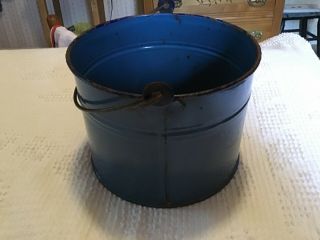 Vintage Antique Bright Blue Small Enamelware Bucket With Bail Handle 2