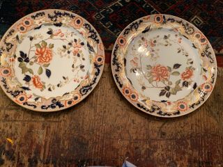 Antique English Staffordshire Ironstone Gaudy Imari Floral Plates 2 2