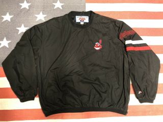 Rare Vintage Cleveland Indians Chief Wahoo Embroidered Black Pullover Jacket Xl