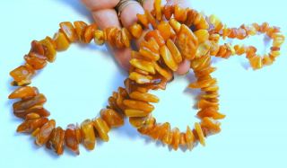 Natural Vintage Baltic Amber Beads,  Eggs Yolk Color - Antique Necklace 83.  8 gr 2