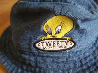 Vintage Looney Tunes Tweety Bird Denim Bucket Hat Warner Bros Studio 1998 RARE 2